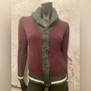 ROOTS Maroon Wool Blend Cabin Cardigan